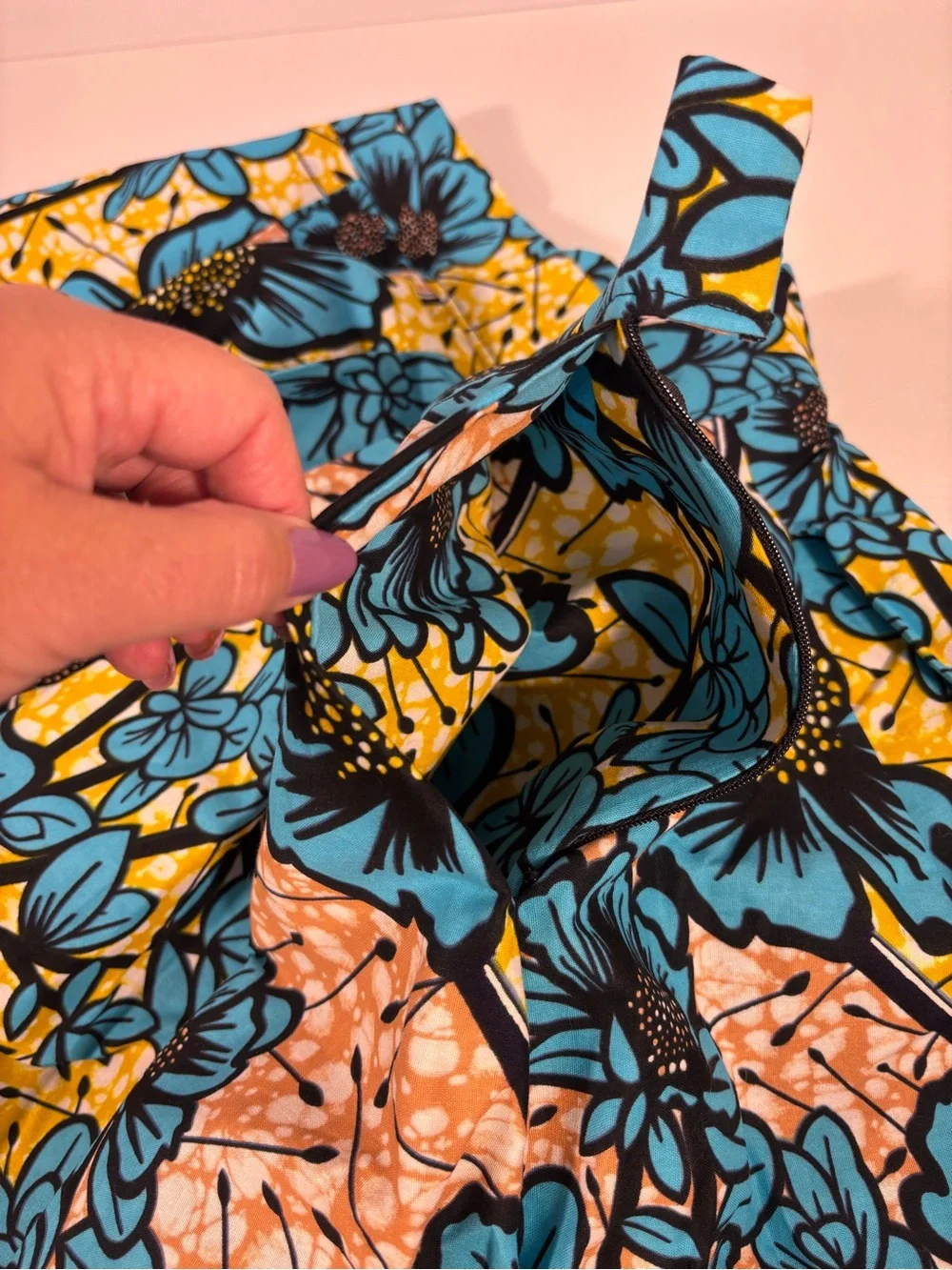 Francis + Benedict African Wax Print Floral Cotton Midi Skirt Pockets Size Med